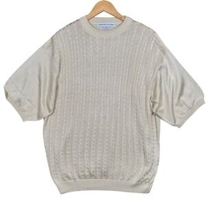 IRVINE PARK Mens XLG Tan Cable Knit Short‎ Sleeve Sweater